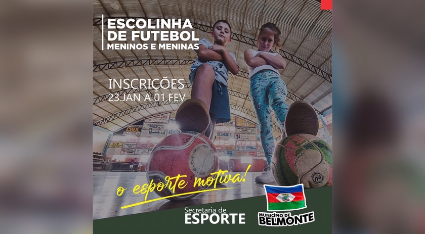 Secretaria de Esportes abre inscrições para escolinha de futebol