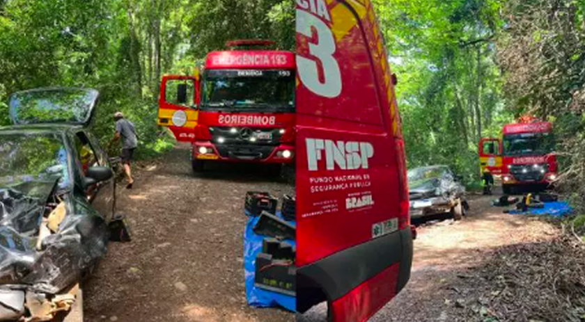 Colisão frontal entre carro e caminhão deixa vítima gravemente ferida