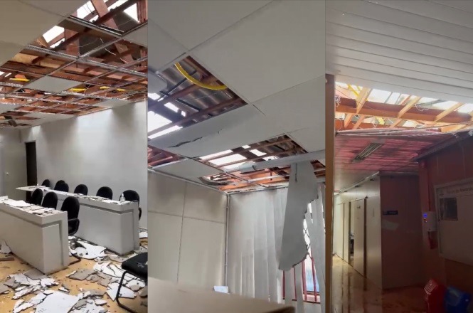 Telhado do Fórum é destruído e equipamentos são atingidos pela chuva