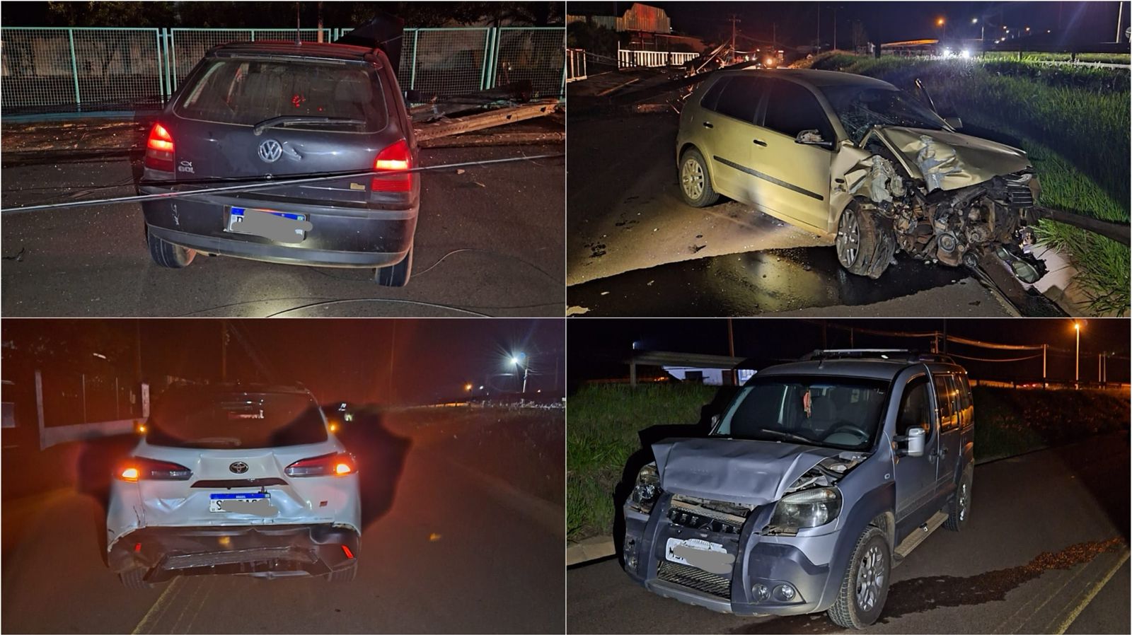 Veículo sai da pista, se choca contra de energia e provoca acidente com outros três carros