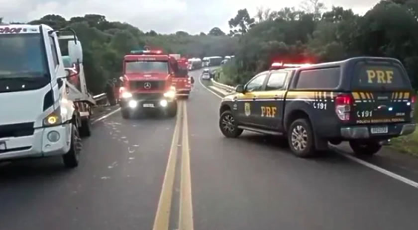 Caminhão carregado com carne de frango cai em rio e nove pessoas são presas por saque de carga no RS