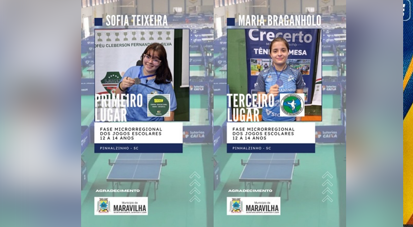 Alunos de Maravilha se destacam em competição escolar de tênis de mesa