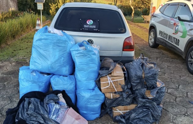 Polícia Militar apreende mercadorias estrangeiras e veículo durante ação contra crimes transfronteiriços