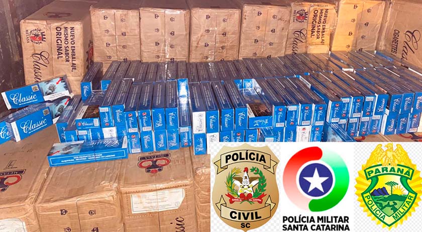 Ação conjunta das forças de segurança resulta na apreensão de carreta carregada com vinhos e cigarros