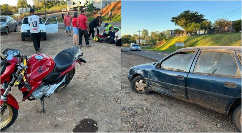 Motociclista fica ferido em acidente na SC-163 e é socorrido pelo Corpo de Bombeiros