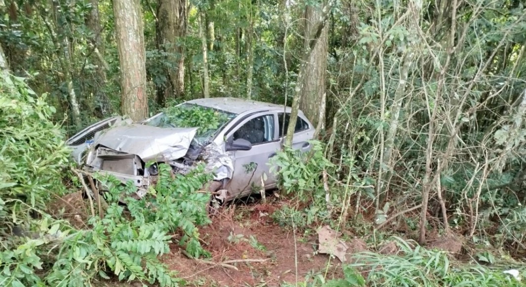 Homem fica ferido ao sair da pista e colidir com árvore na BR-282
