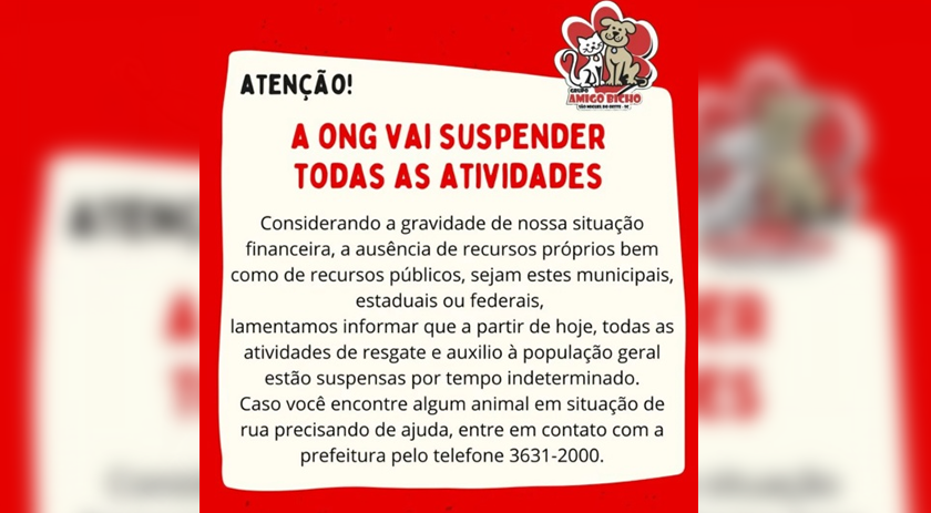 ONG Amigo Bicho suspende atividades por dívidas e falta de espaço