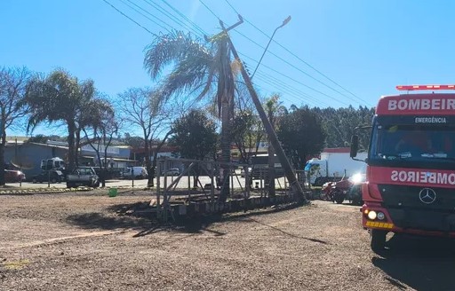 Colisão contra poste provoca incêndio em vegetação na SC-157