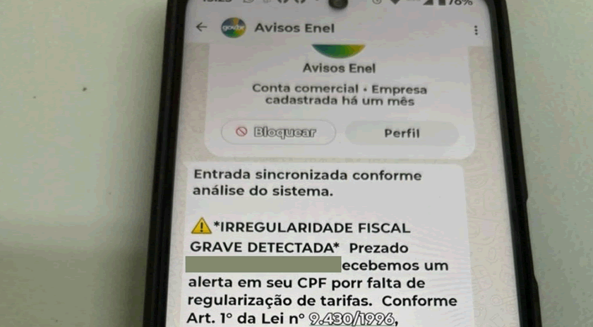 Prefeitura alerta para golpe de 'irregularidade fiscal' usando o nome do GOV.BR no WhatsApp