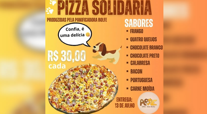 ONG Ame Bicho realiza entrega das pizzas neste sábado