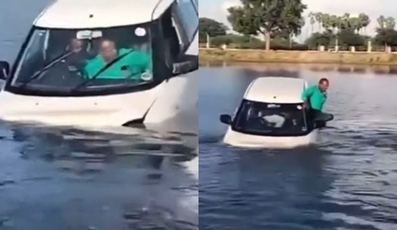 Pedalinho? Aluno confunde acelerador durante autoescola e joga carro dentro de lago