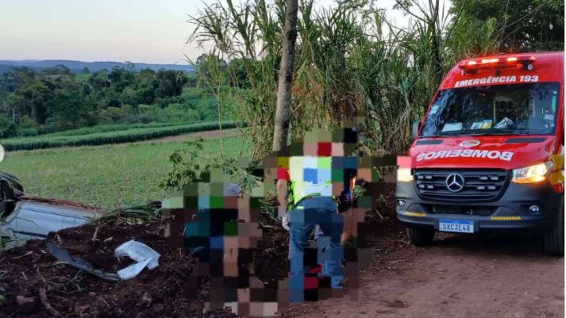 Carro colide em árvore e capota no interior