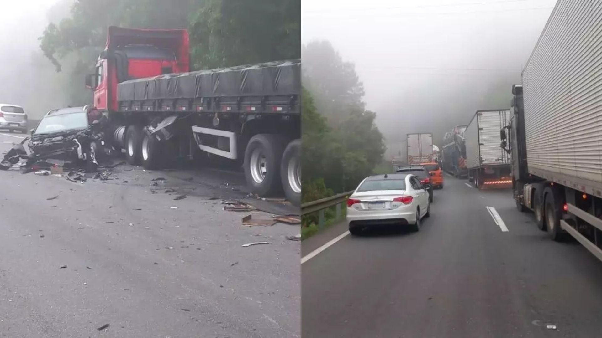 Acidente entre 4 veículos interdita trânsito na BR-376 entre SC e PR