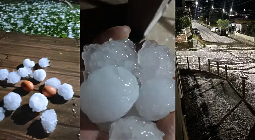 Temporal com granizo cobre ruas de SC com com 'bolas' de gelo entos dos estragos nesta quinta, 5