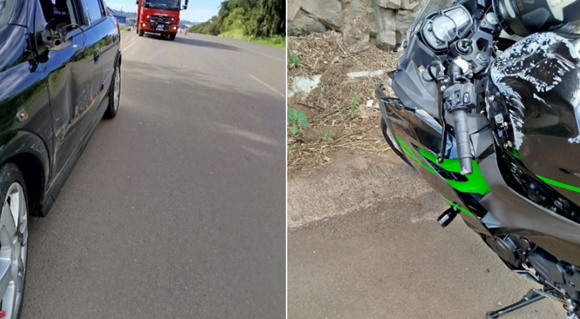 Bombeiros atendem vítima de colisão envolvendo carro e moto na BR-282