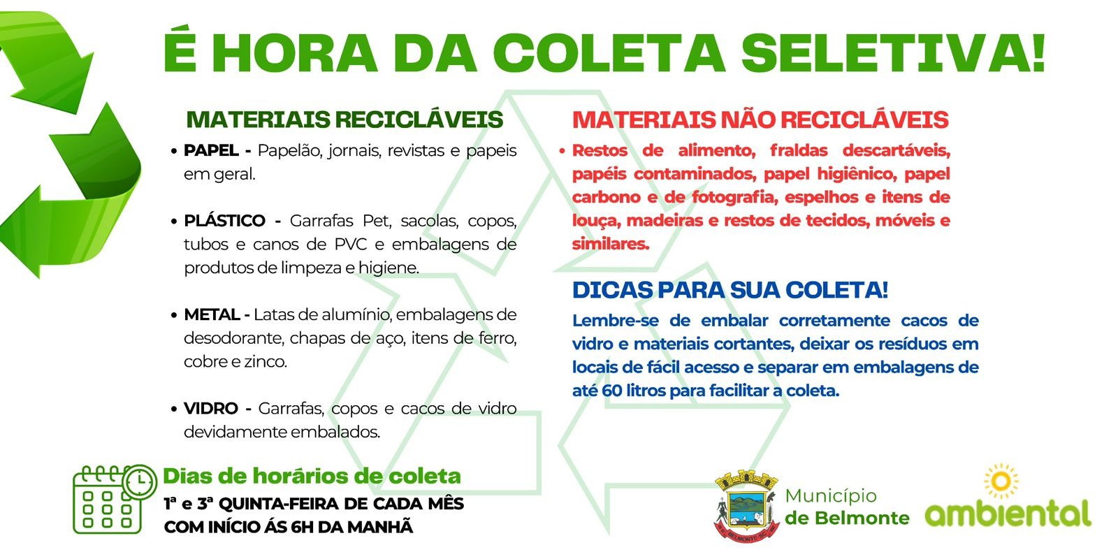 Município passará a contar com Coleta Seletiva