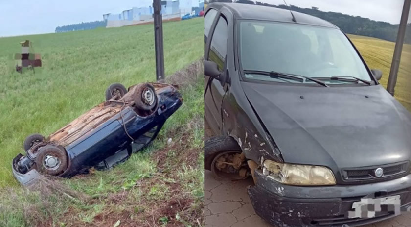 Condutores saem ilesos após colisão frontal seguida de capotamento