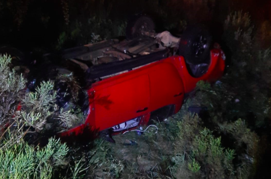 Caminhonete ocupada por três adultos e uma criança capota na BR-153