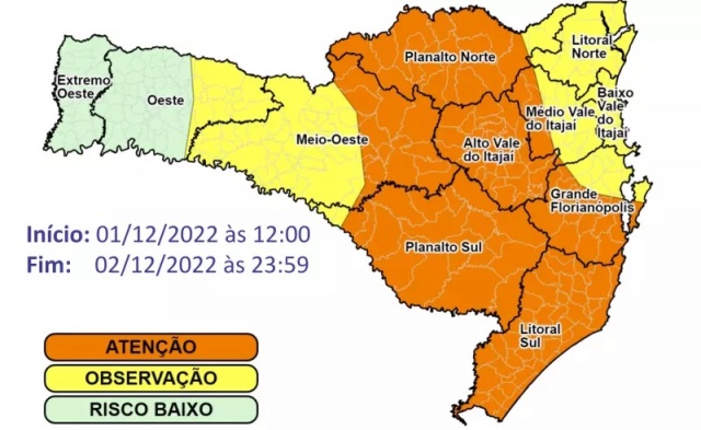 SC tem 26 cidades com alerta roxo de perigo por chuvas e nova chegada de temporais; veja mapas