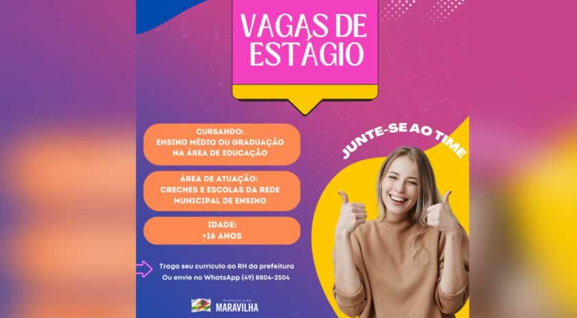 Secretaria de Educação está com vagas abertas para estagiários de nível médio e superior