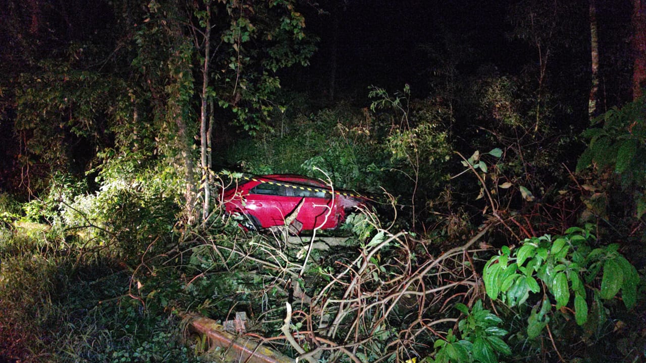 Idoso fica ferido após perder o controle da direção do veículo e sair da pista