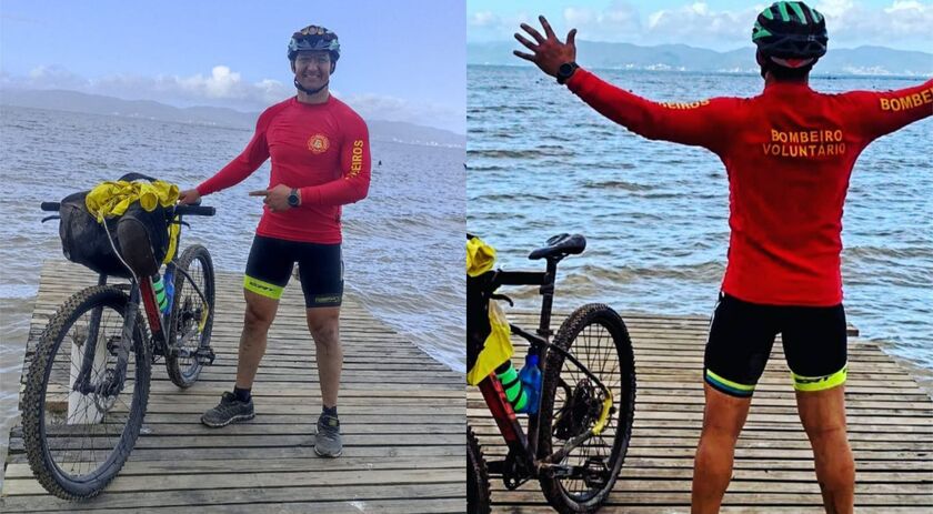 Comandante dos bombeiros voluntários de Irani pedala mais de 500 km de bicicleta em trajeto sem paradas