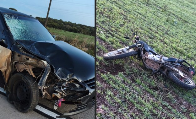 Colisão frontal entre carro e moto deixa jovem ferido na SC-305