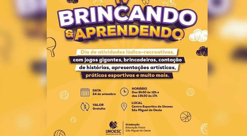 Curso de Educação Física da Unoesc promove o 4º Brincando e Aprendendo
