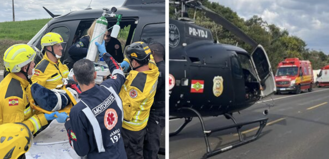 Acidente com carro, van e dois caminhões deixa motorista gravemente ferido na BR-282