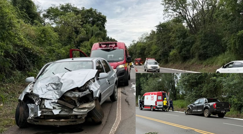 Colisão entre caminhonete e carro deixa quatro idosos feridos na BR-282