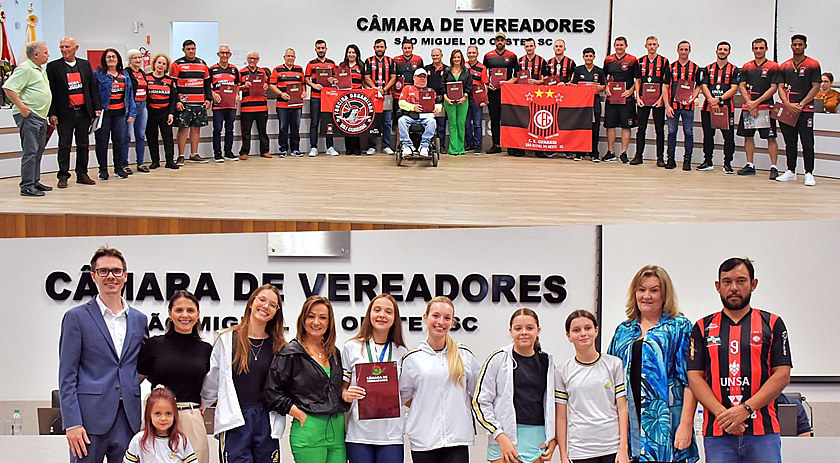 Vereadores de São Miguel do Oeste prestam homenagem a atletas por conquistas no futebol e na patinação artística