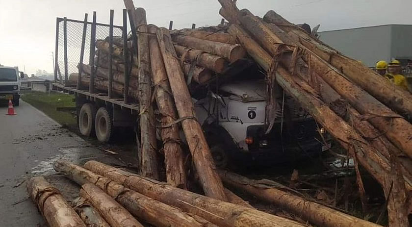 Imagens mostram momento de acidente fatal com caminhão de toras na BR-470