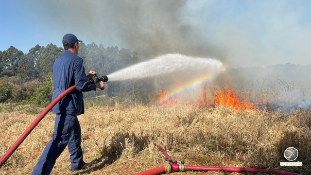 Bombeiros controlam rapidamente incêndio em vegetação próximo a escola