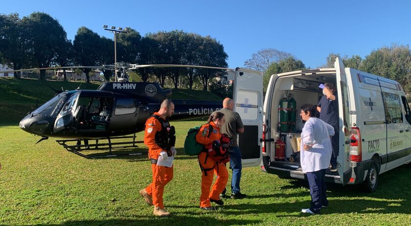 Paciente infartado é transportado de helicóptero para Xanxerê