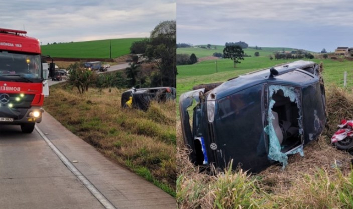 Saída de pista e capotamento deixa mulher ferida na BR-163