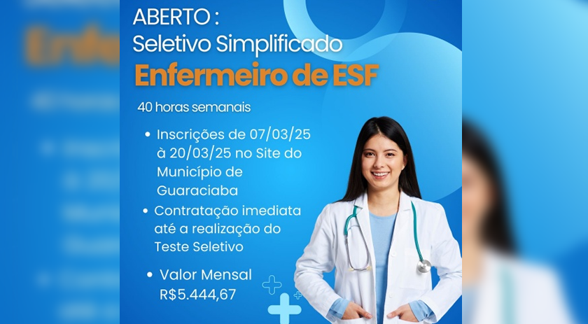 Municipalidade abre Seletivo Simplificado para Cargo de Enfermeiro de ESF