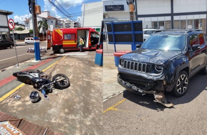 Motociclista fica ferido em colisão com carro no centro