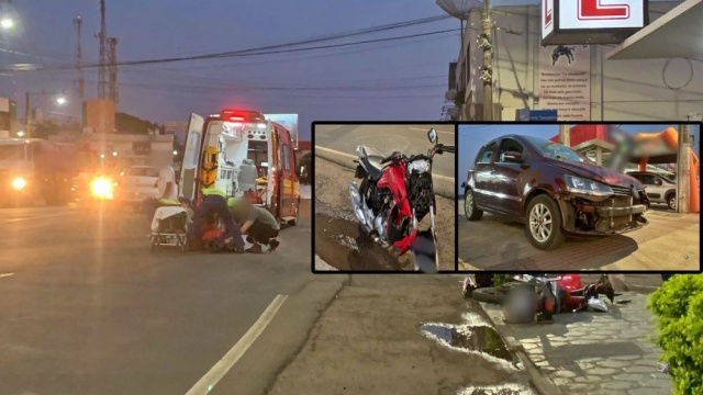 Motociclista fica ferido ao colidir frontalmente contra carro na avenida Wliiy Barth