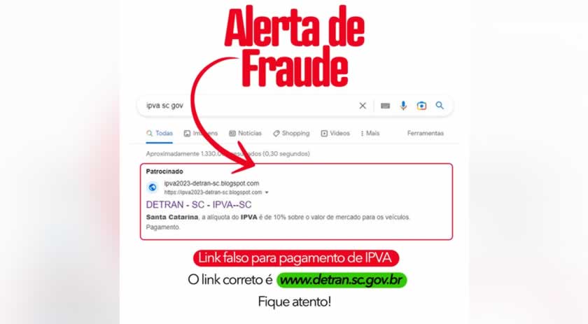 Site falso do Detran de SC oferece desconto para pagamento do IPVA