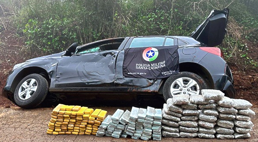 Perseguição policial na SC-283 termina com apreensão de 120 kg de drogas e fuga de suspeito