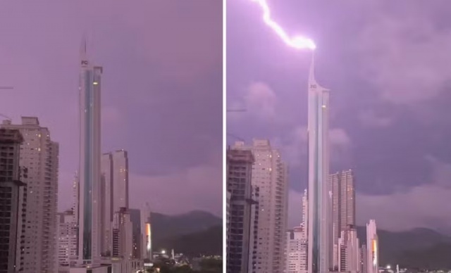 Maior residencial do Brasil é atingido por raio em meio a tempestade, em SC