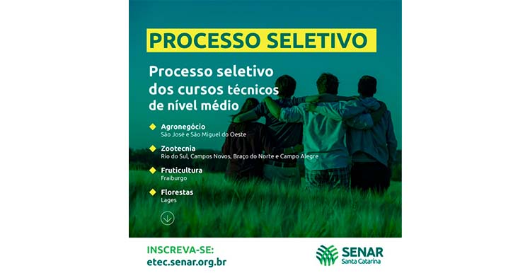 Inscrições para cursos técnicos gratuitos do Senar/SC vão até dia 19 de janeiro