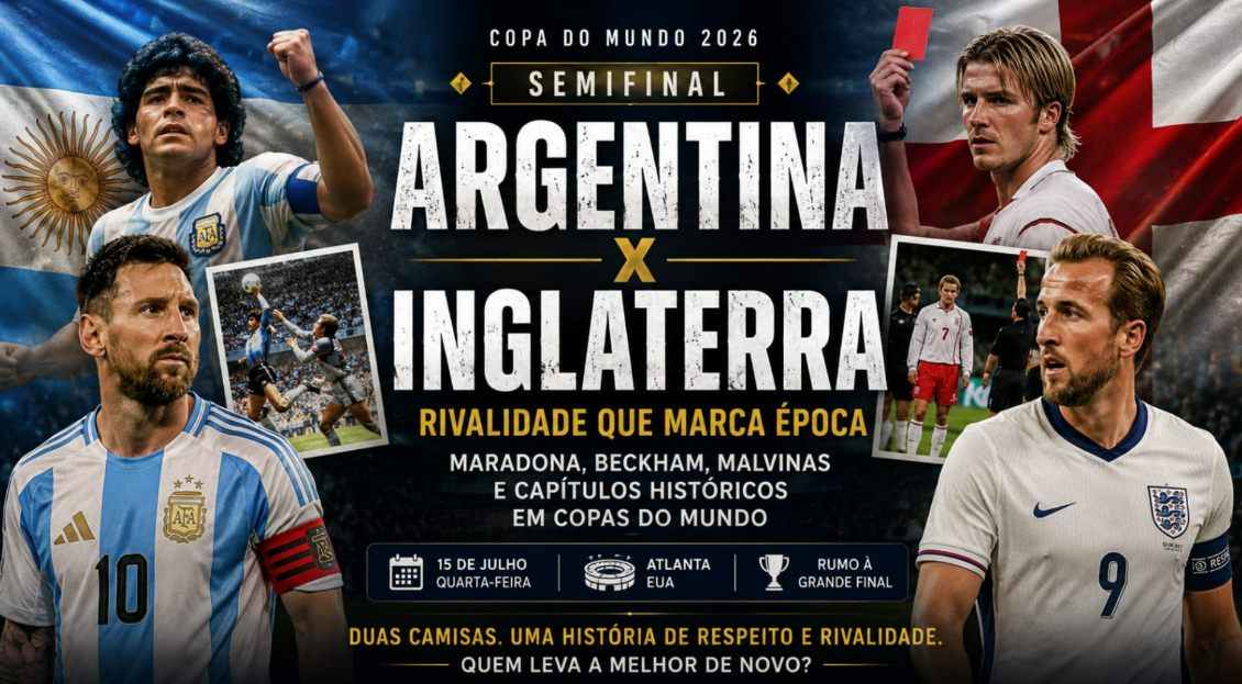 Argentina e Inglaterra reeditam rivalidade histórica em semifinal da Copa marcada por Maradona, Beckham e Malvinas