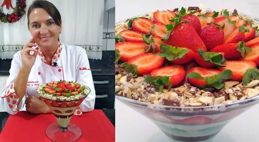 Sobremesa de Batal na taça com morangos e bombons Sobremesa de Batal na taça com morangos e bombons