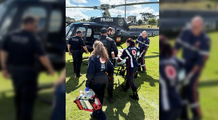 Helicóptero da Polícia Civil transfere paciente infartado de Dionísio Cerqueira para Xanxerê