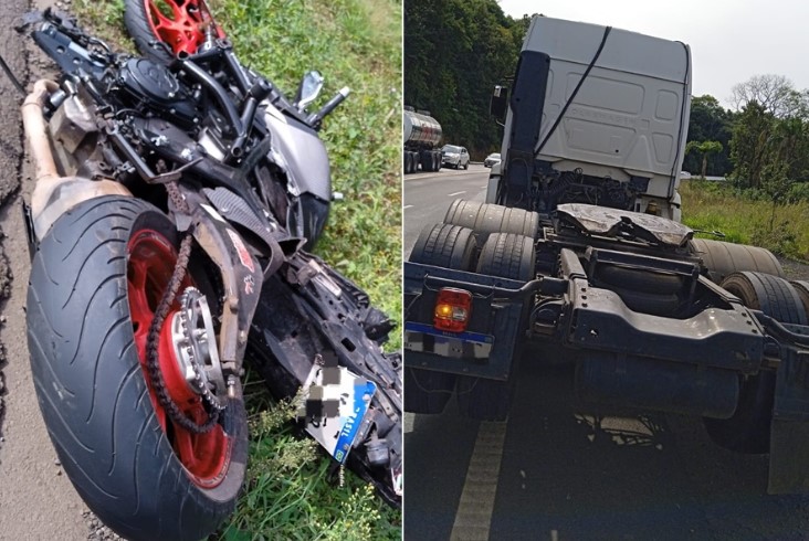 Motociclista é socorrido com lesões graves após acidente com caminhão na BR-282