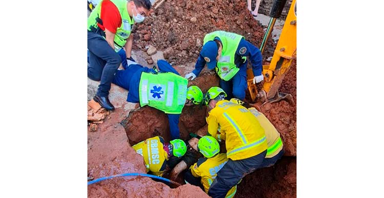 Trabalhador é parcialmente soterrado enquanto realizava manutenção