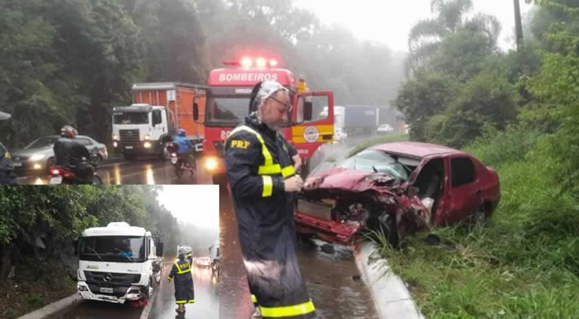 Acidente entre carro e caminhão deixa duas pessoas feridas na BR-282