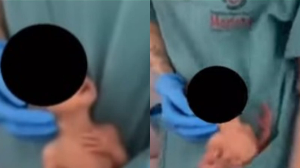 Fisioterapeuta coloca recém-nascido em bolso de jaleco e faz “dancinha” em hospital