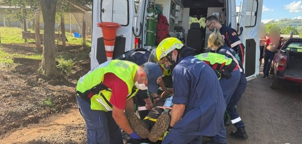 Galho se desprende durante corte de árvore e atinge trabalhador no interior